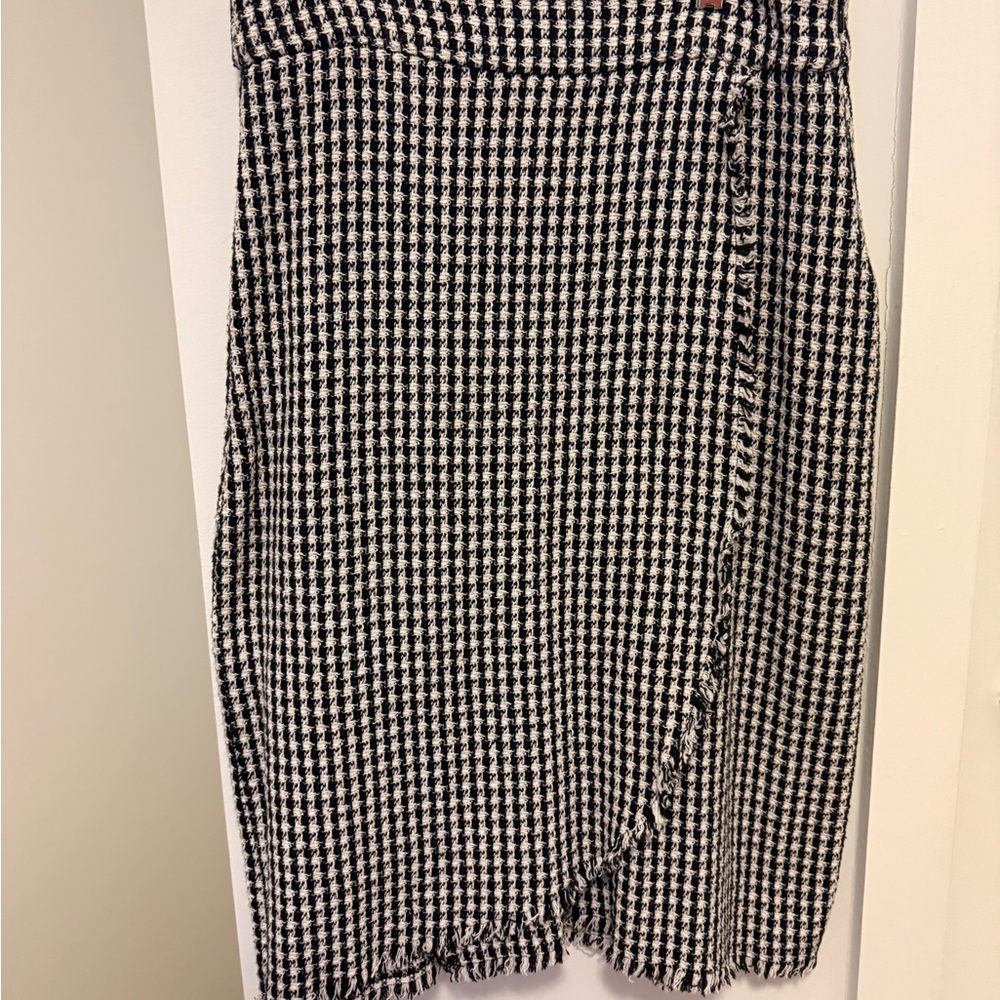 ZARA Black White Houndstooth Wrap Midi Skirt